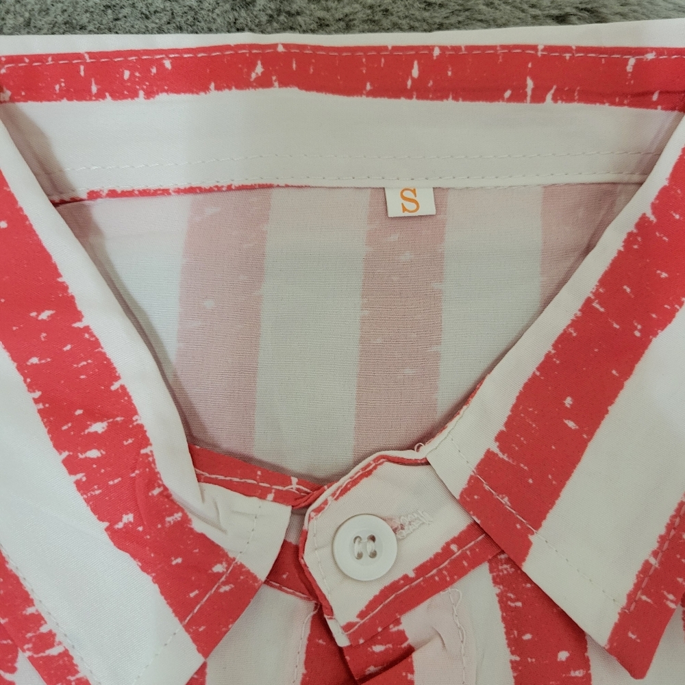 Nwot Mens Red And White Striped Buttondown Top - Picture 5 of 7